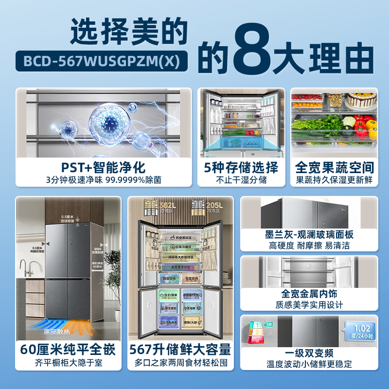 美的BCD-567WUSGPZM(X)冰箱图片