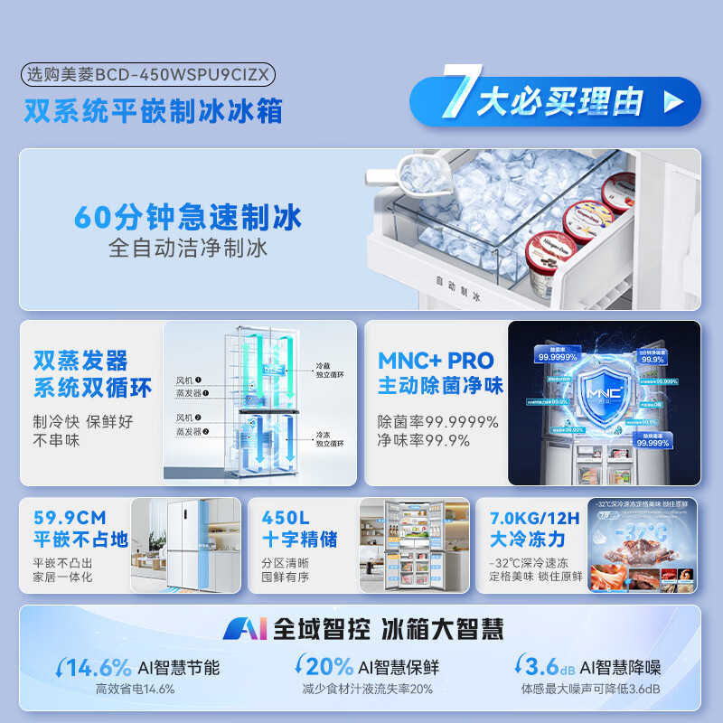 美菱BCD-450WSPU9CIZX冰箱图片