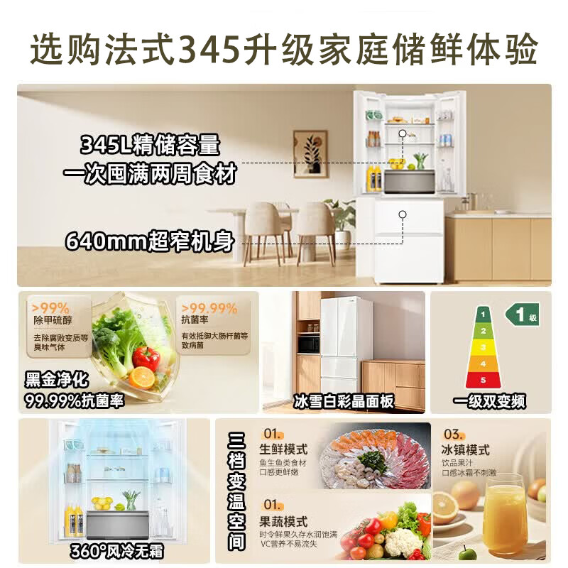 海尔BCD-345WLLFDD9CW1U1冰箱图片