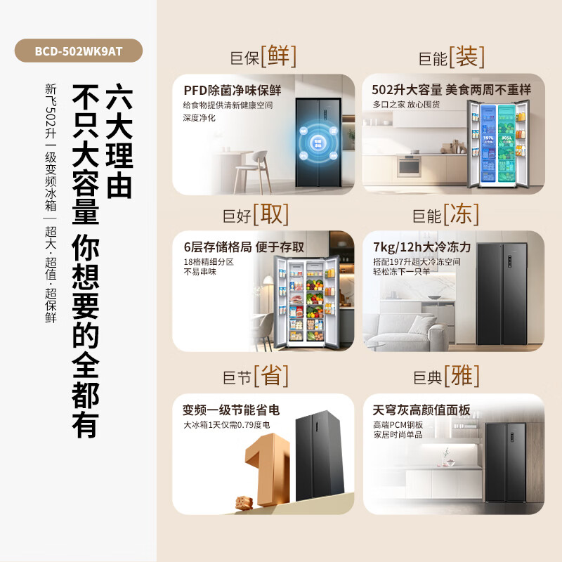 新飞BCD-502WK9AT冰箱图片
