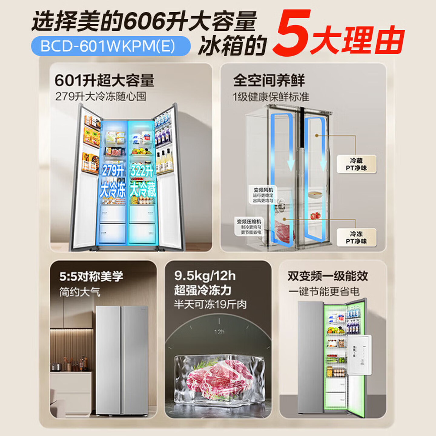 美的BCD-601WKPM(E)冰箱图片