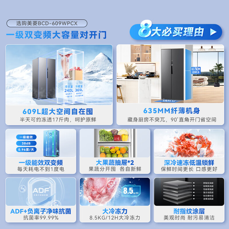 美菱BCD-609WPCX冰箱图片