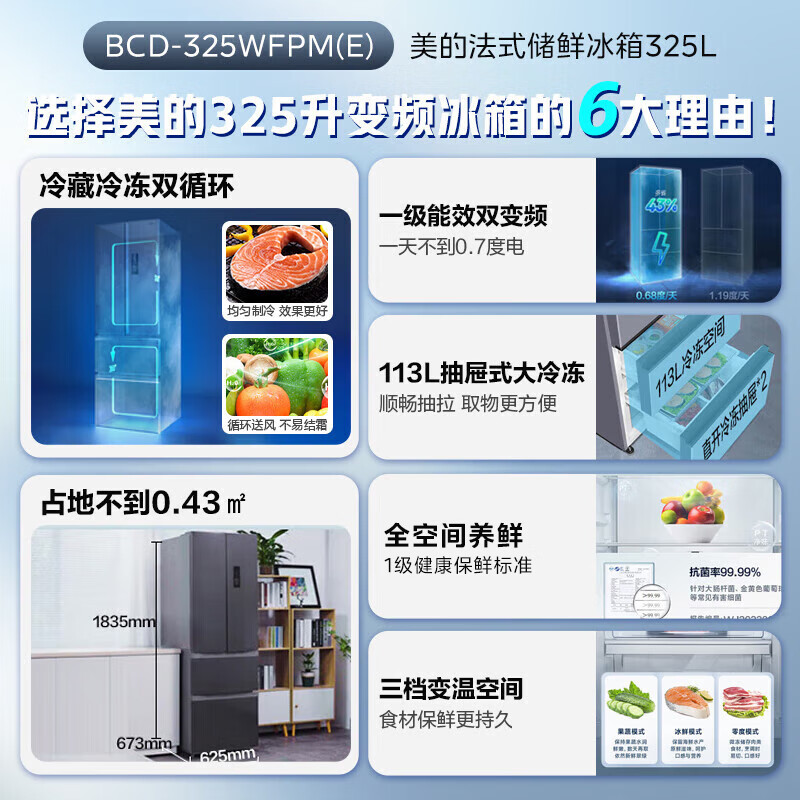 美的BCD-325WFPM(E)冰箱图片