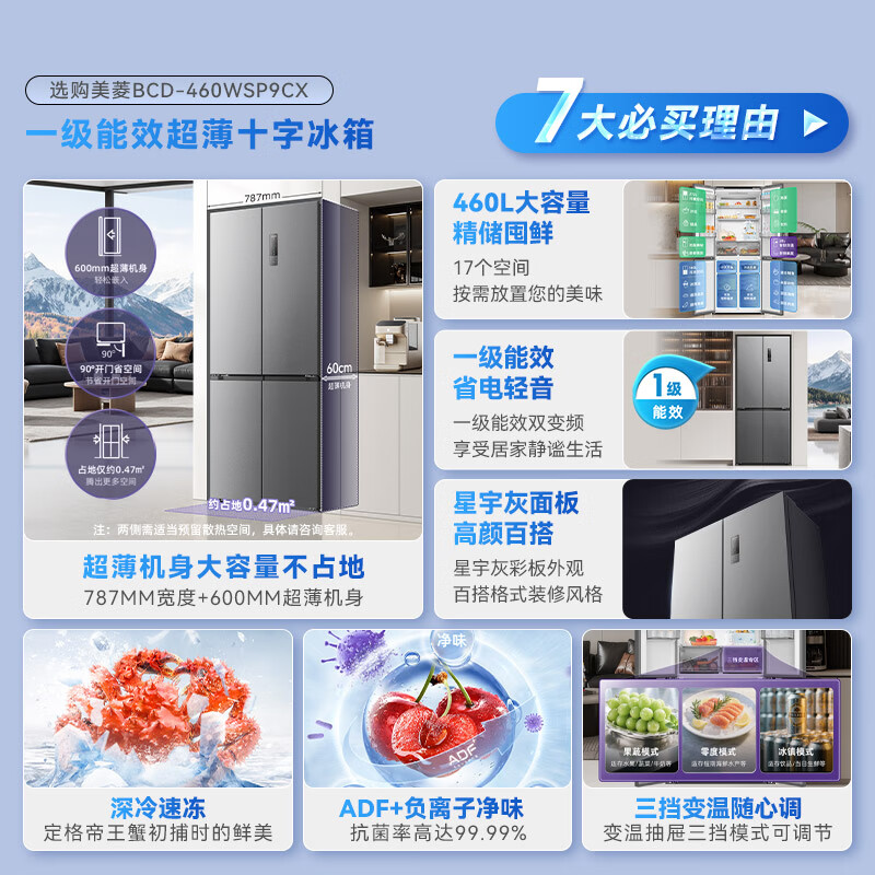 美菱BCD-460WSP9CX冰箱图片