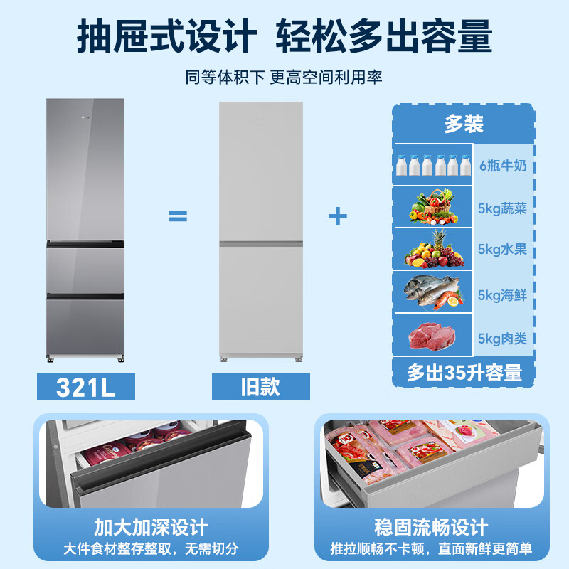 海尔BCD-312WGHD3E7AS冰箱图片