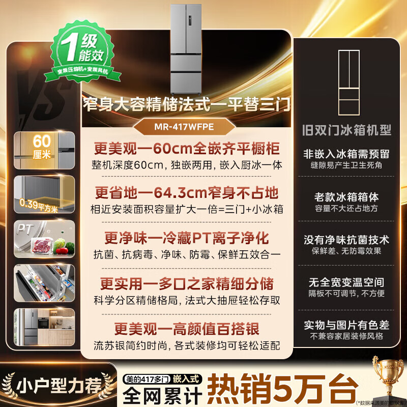 美的MR-417WFPE冰箱图片