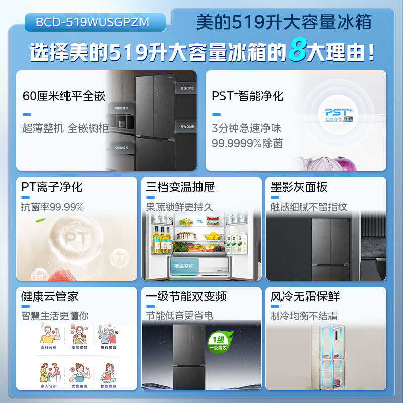 美的BCD-519WUSGPZM冰箱图片