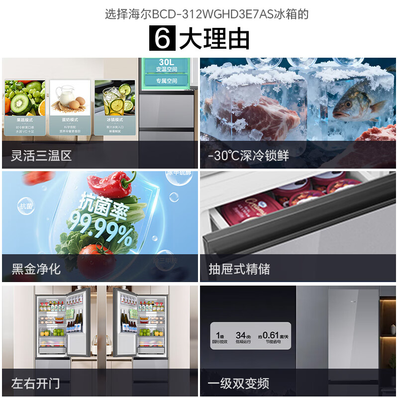 海尔BCD-312WGHD3E7AS冰箱图片