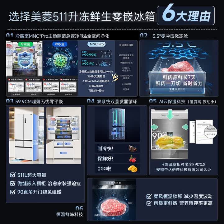 美菱BCD-511WFPU9CDZX冰箱图片