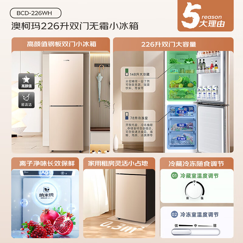 澳柯玛BCD-226WH冰箱图片