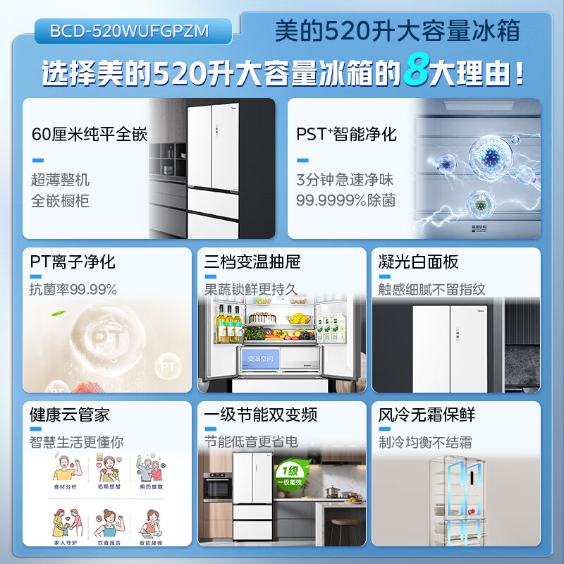 美的BCD-520WUFGPZM冰箱图片