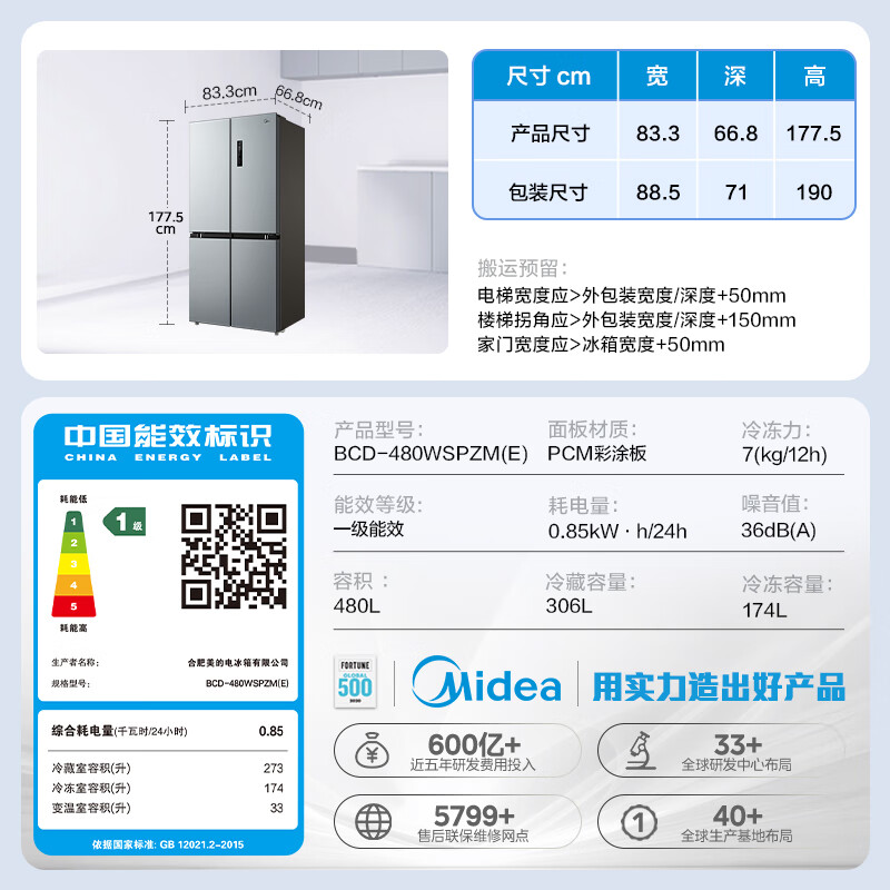 美的BCD-480WSPZM(E)冰箱图片