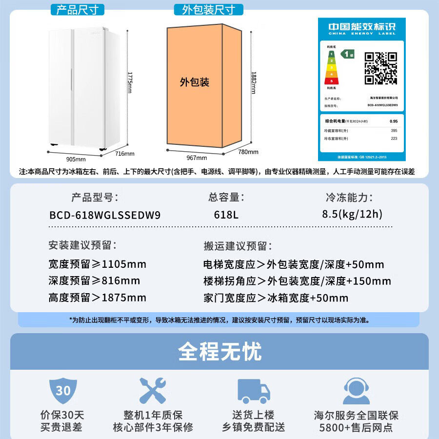 海尔BCD-618WGLSSEDW9冰箱图片