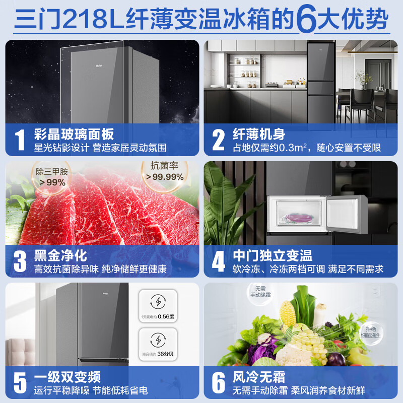 海尔BCD-218WGHC3E9YS冰箱图片