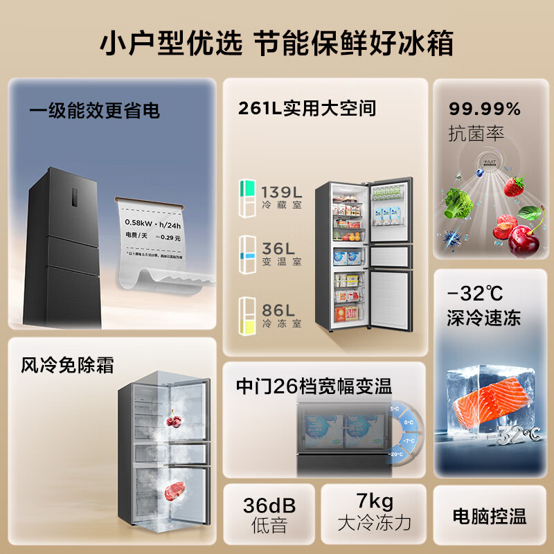 TCL-R261V7-C冰箱图片