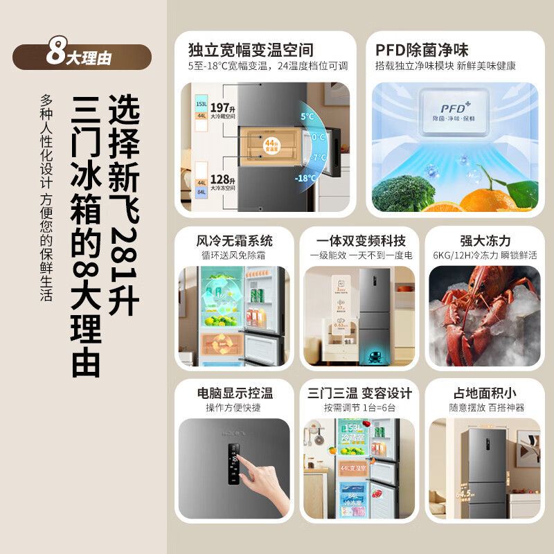 新飞BCD-281WK3AT冰箱图片