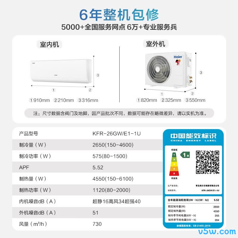 海尔 KFR-26GW/E1-1U 1匹空调图片
