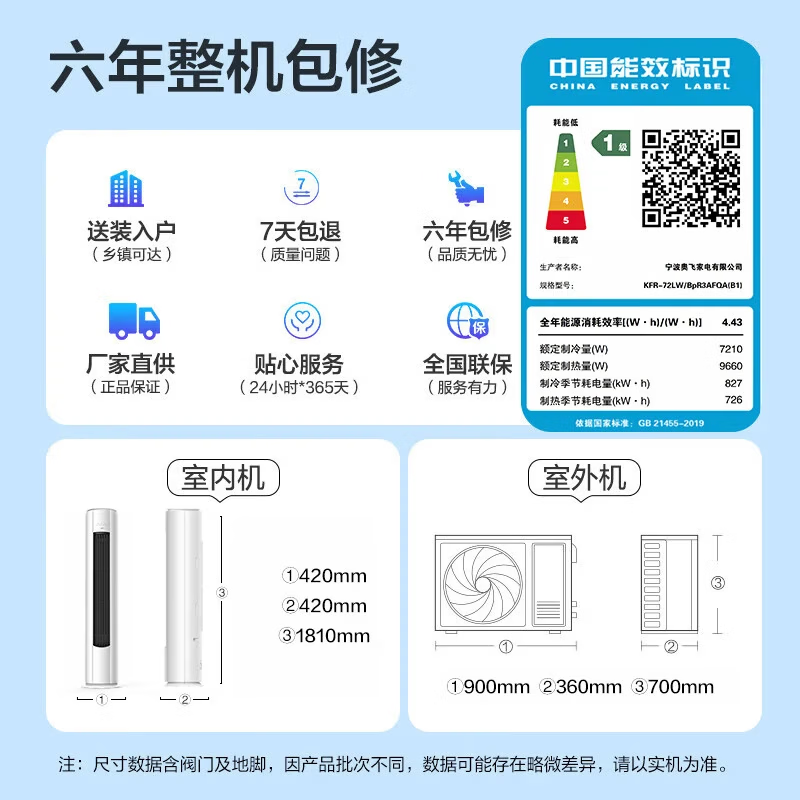 奥克斯 KFR-72LW/BpR3AFQA(B1) 大3匹空调图片