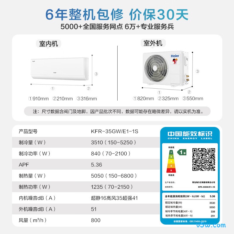 海尔 KFR-35GW/E1-1S 大1.5匹空调图片