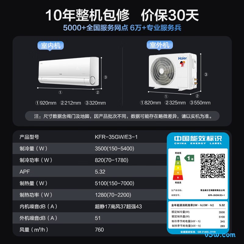 海尔 KFR-35GW/E3-1 大1.5匹空调图片
