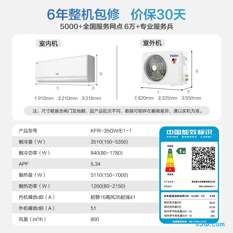 海尔 KFR-35GW/E1-1 大1.5匹空调图片