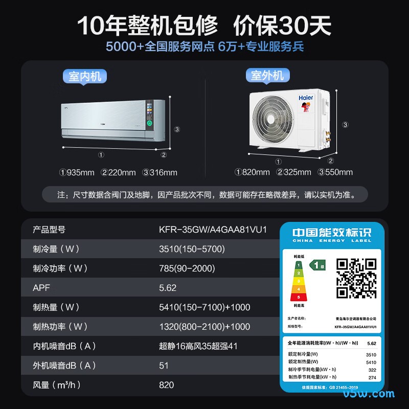 海尔 KFR-35GW/A4GAA81VU1 1.5匹空调图片