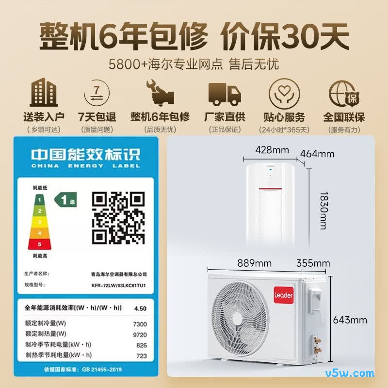 海尔 KFR-72LW/03LKC81TU1 3匹空调图片