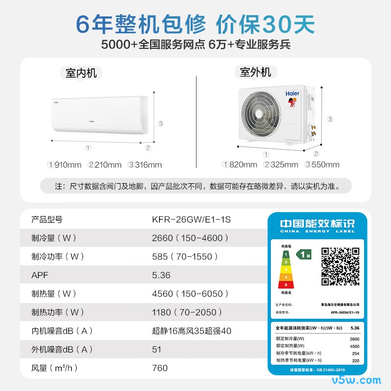 海尔 KFR-26GW/E1-1S 大1匹空调图片