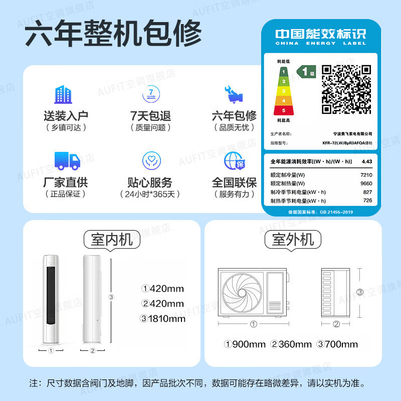 奥克斯 KFR-72LW/BpR3AFQA(B1) 3匹空调图片