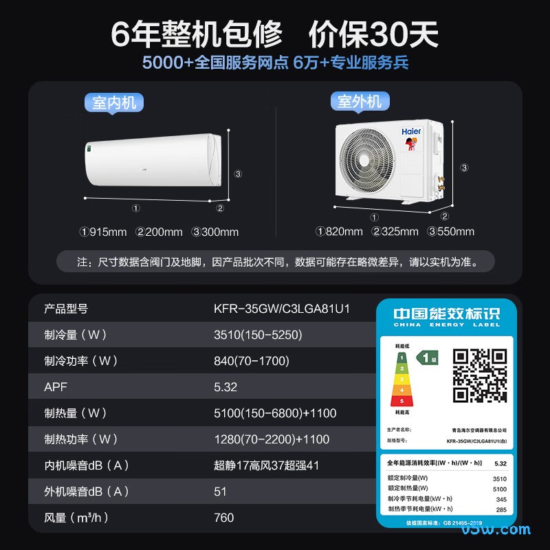 海尔 KFR-35GW/C3LGA81U1(白) 大1.5匹空调图片