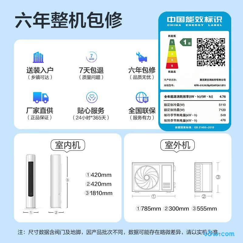 奥克斯 KFR-51LW/BpR3AFQA1(B1) 2匹空调图片