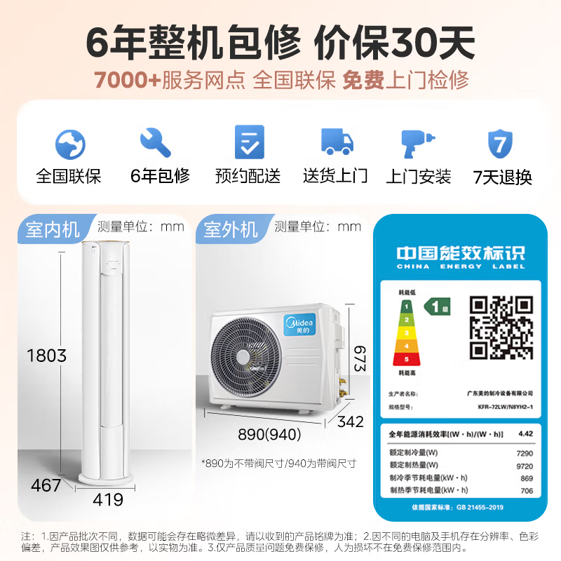 美的 KFR-72LW/N8YH2-1 大3匹空调图片