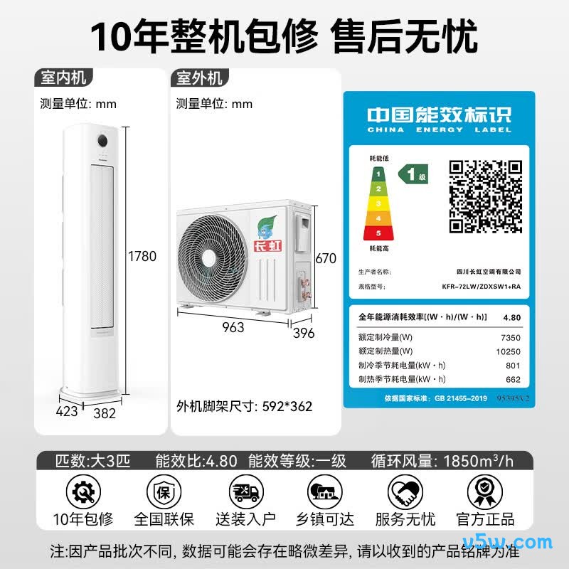 长虹 KFR-72LW/ZDXSW1+RA 大3匹空调图片
