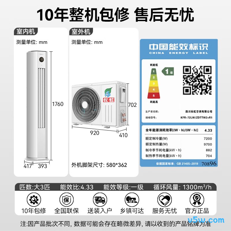 长虹 KFR-72LW/ZDTTW2+R1 大3匹空调图片