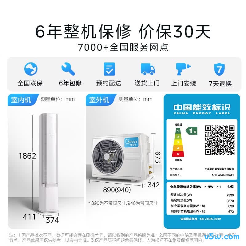 美的 KFR-72LW/N8WF1 3匹空调图片