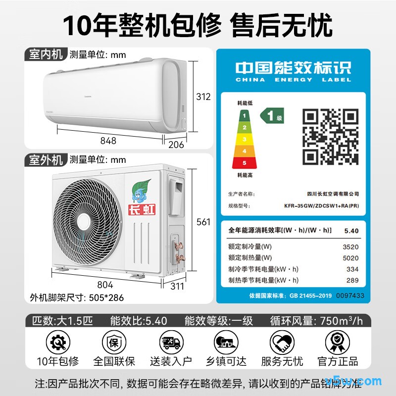 长虹 KFR-35GW/ZDCSW1+RA(PR) 大1.5匹空调图片