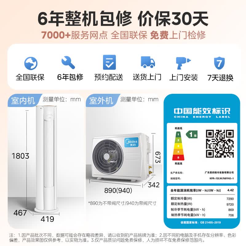 美的 KFR-72LW/N8YH2-1 3匹空调图片