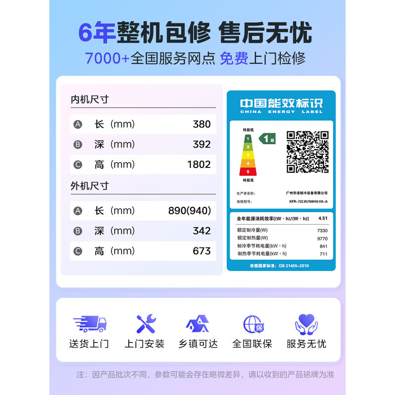 华凌 KFR-72LW/N8HA1Ⅲ-A 大3匹空调图片